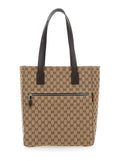 Gucci Men Beige Tote Bag With Two Top Leather Handles And Front Zip Pocket In Gg Canvas Man