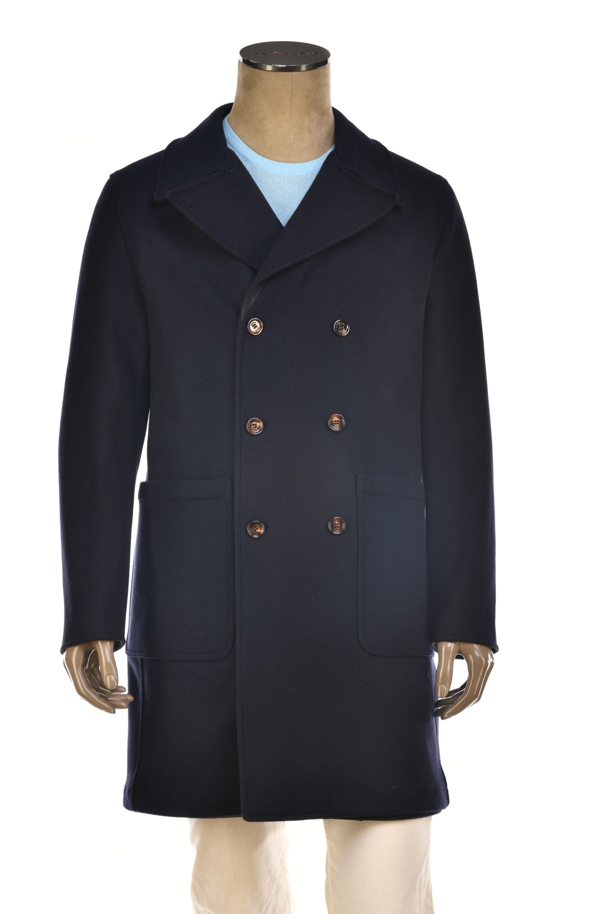 Kired Gyala Solid/ Pinstripe Nylon-Virgin Wool Double-Breasted Reversible Overcoat