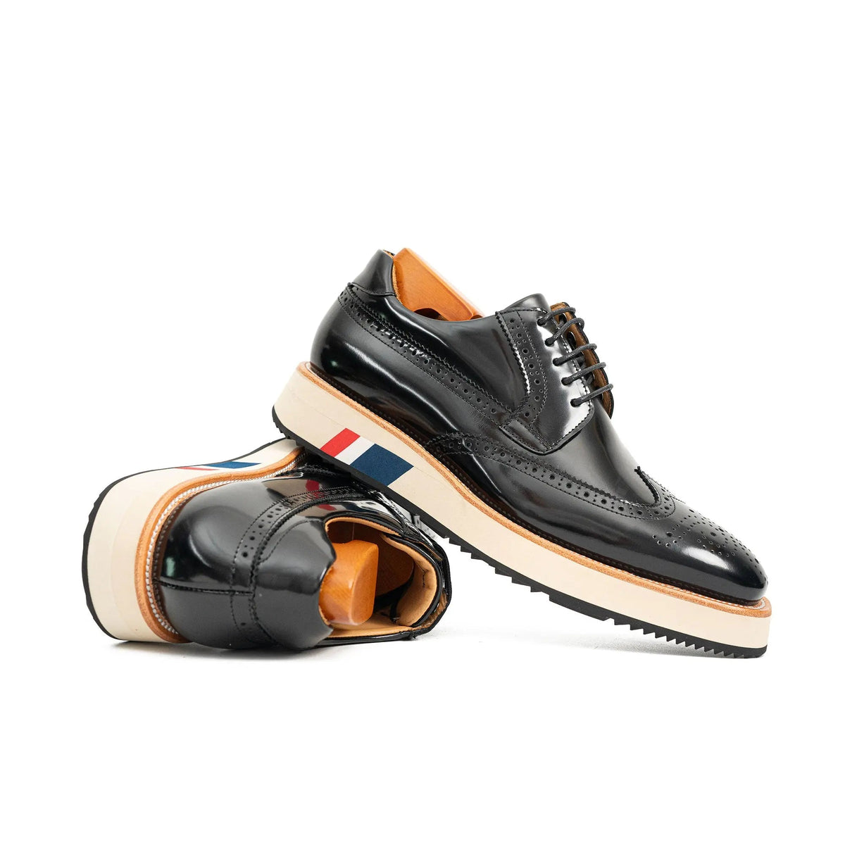 Black Brogues with Colorful Striped Sole