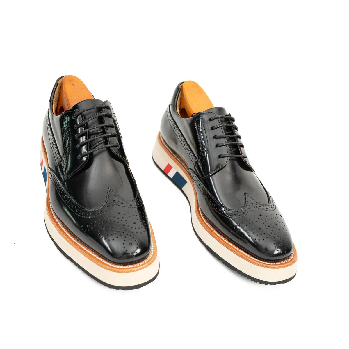 Black Brogues with Colorful Striped Sole