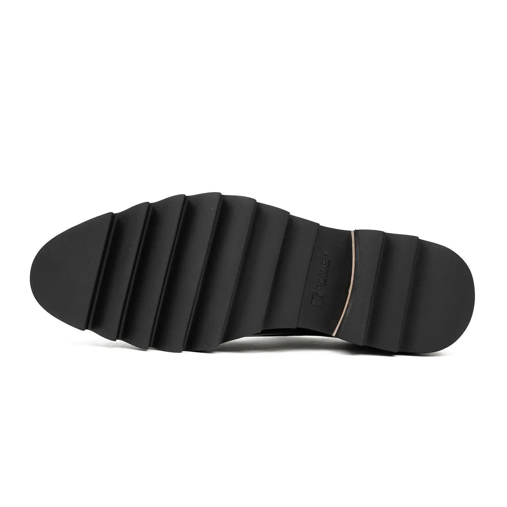 Black Leather Monk Strap Shoes with Chunky Soles