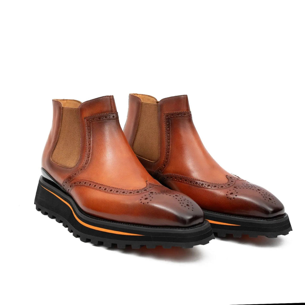 Brogue Thick-Soled Chelsea Boot 2891 Brown