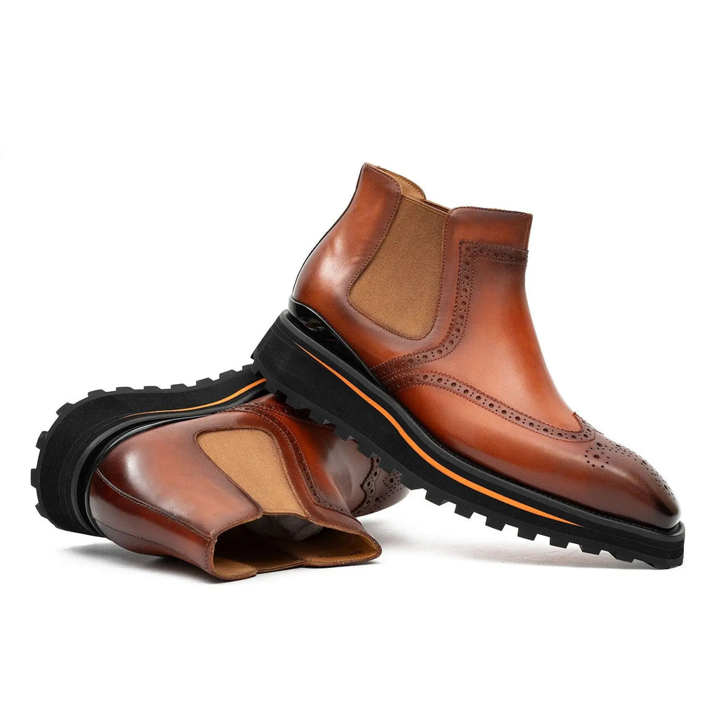 Brogue Thick-Soled Chelsea Boot 2891 Brown
