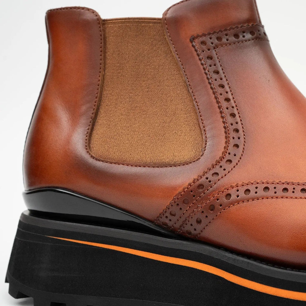 Brogue Thick-Soled Chelsea Boot 2891 Brown