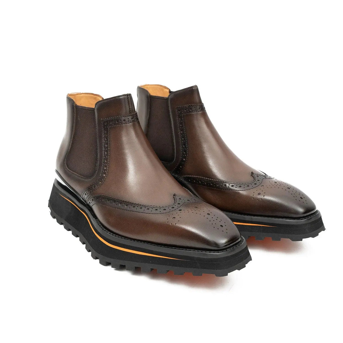 Brogue Thick-Soled Chelsea Boot 2891 Coffee