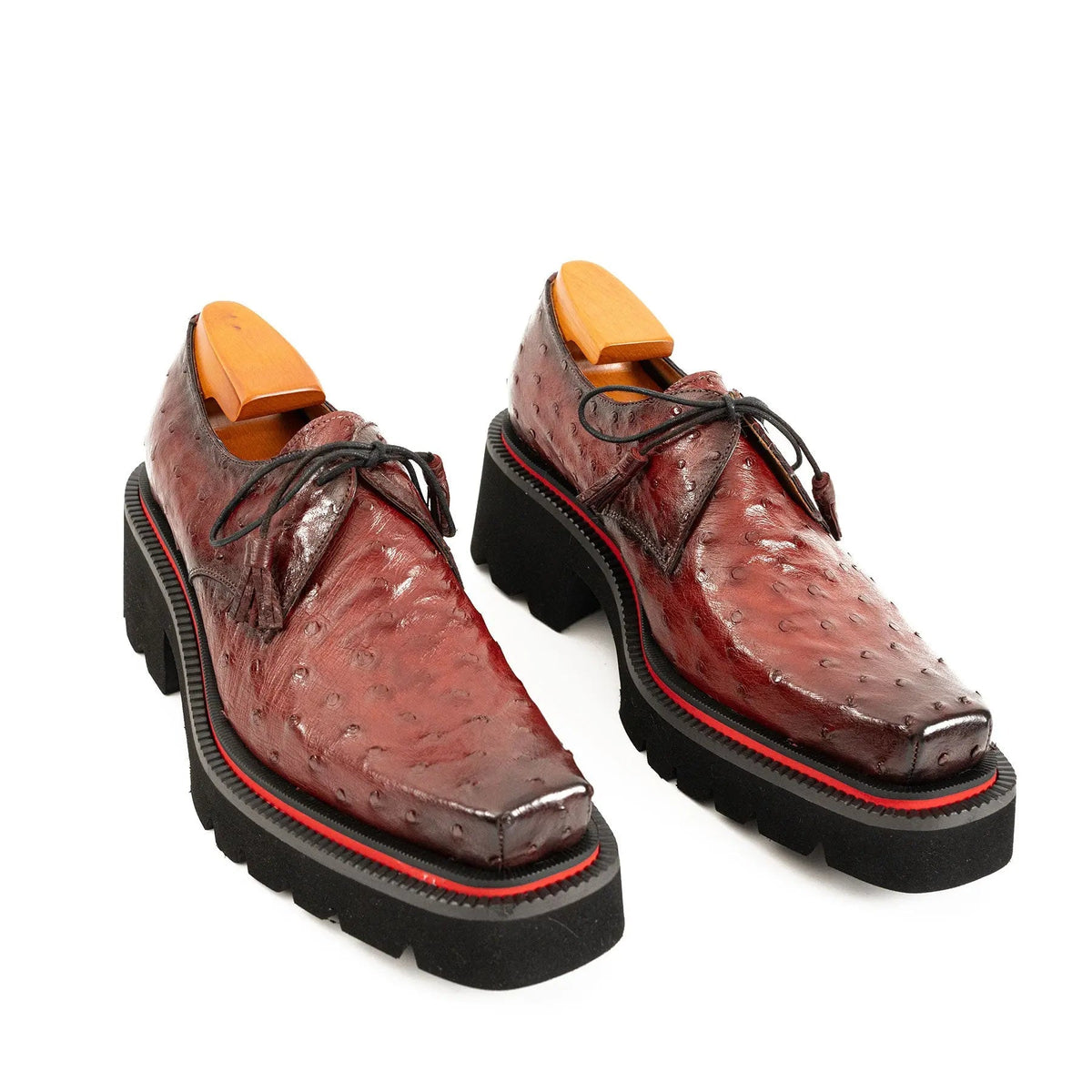 Burgundy Ostrich Derby Shoes with Tasse