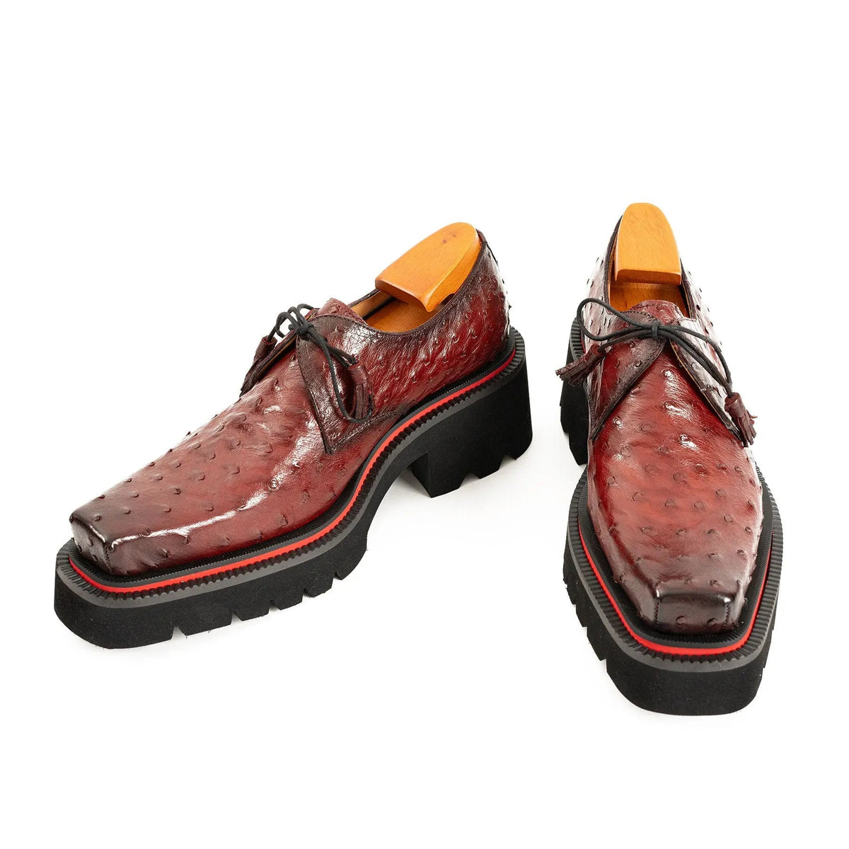 Burgundy Ostrich Derby Shoes with Tasse