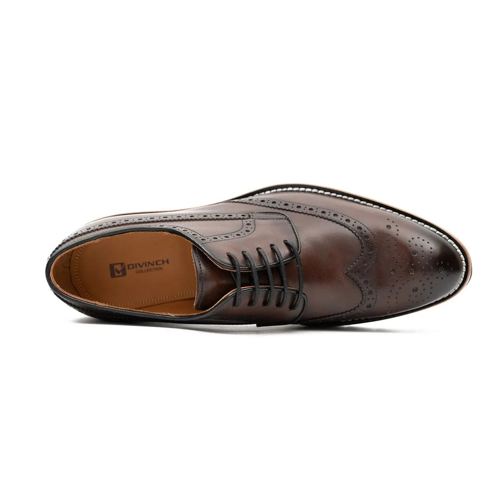 Calfskin Brogue Derby Shoes with Unique Leather Brown