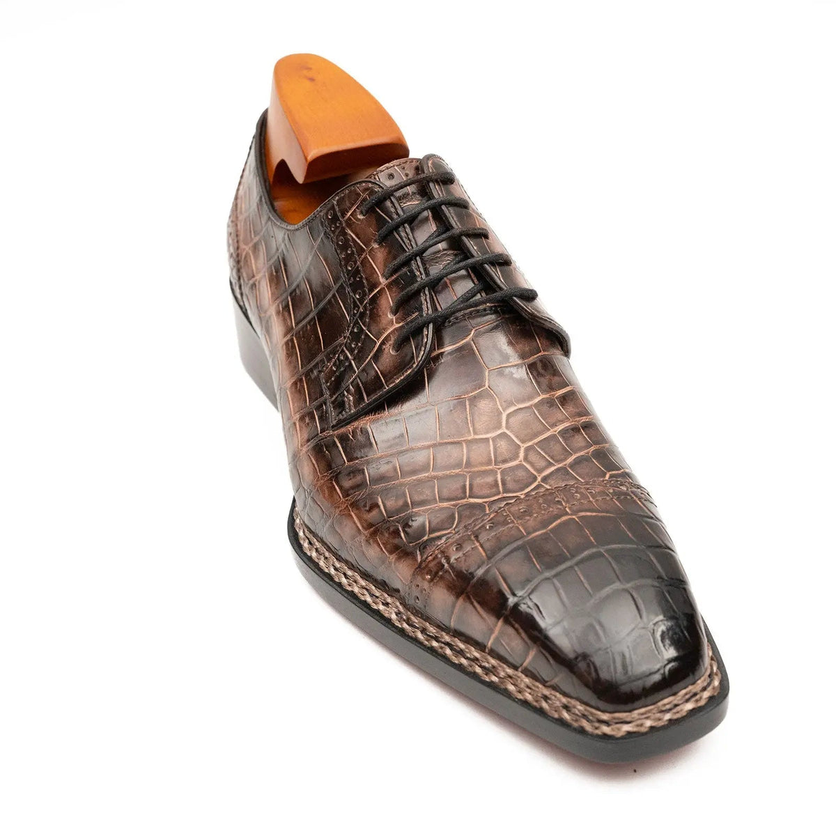 Coffee Crocodile Derby Shoes Goodyear Norwegian 8019