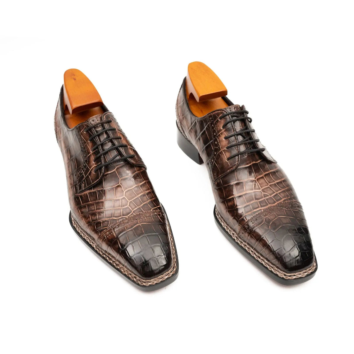 Coffee Crocodile Derby Shoes Goodyear Norwegian 8019