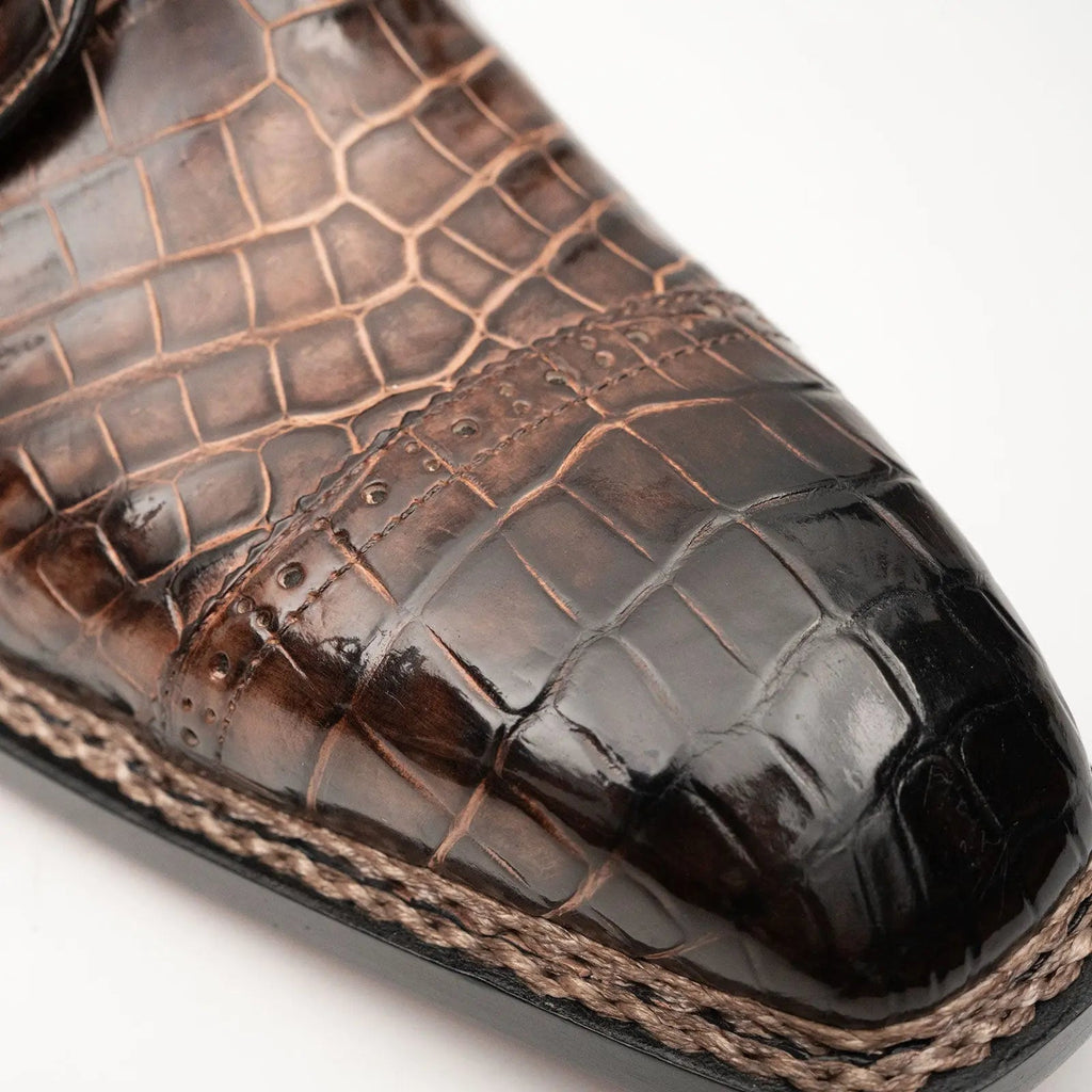 Coffee Crocodile Derby Shoes Goodyear Norwegian 8019
