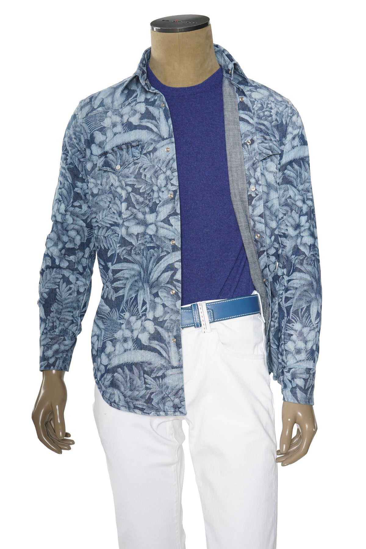 Sartorio Floral Denim Snap Button Cotton Overshirt