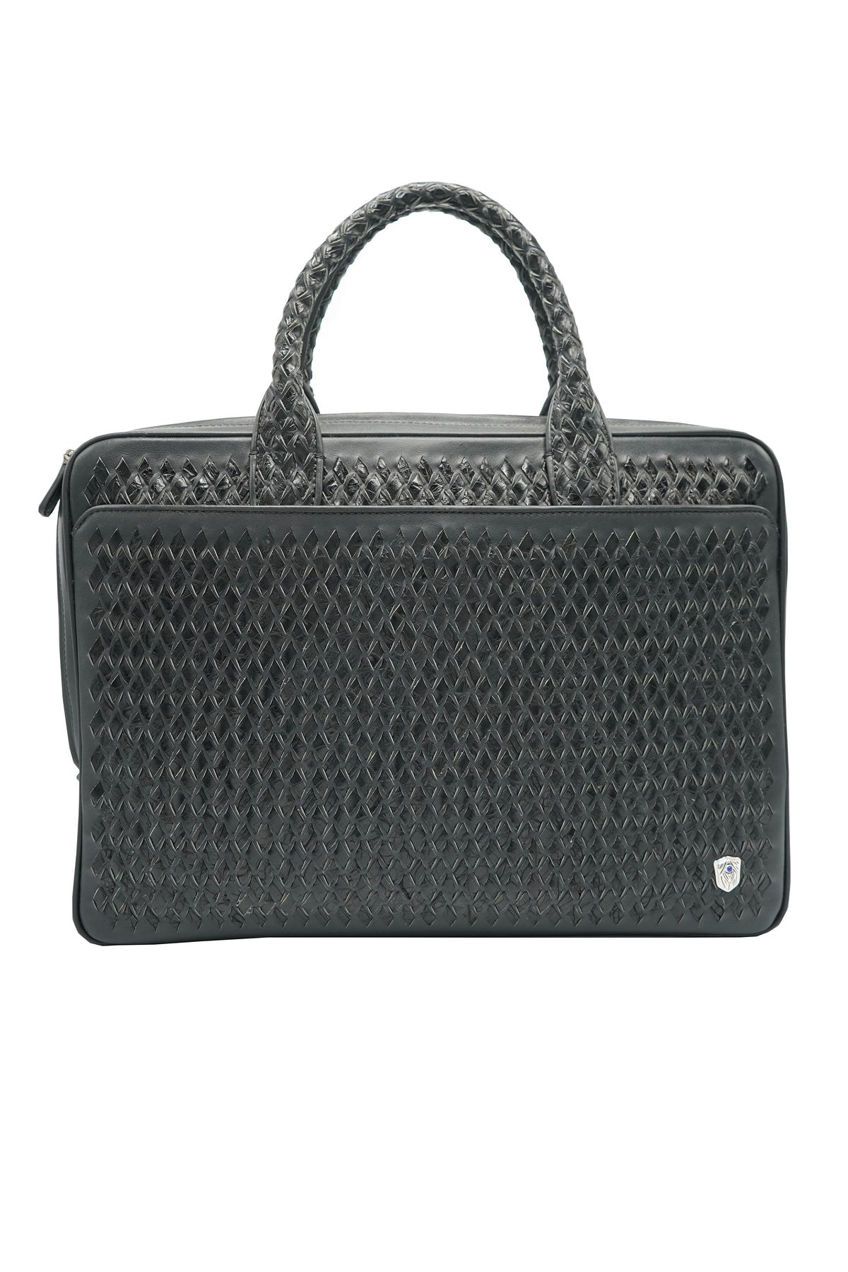 Tardini Woven Full-Grain Calfskin-Alligator Leather Briefcase Bag