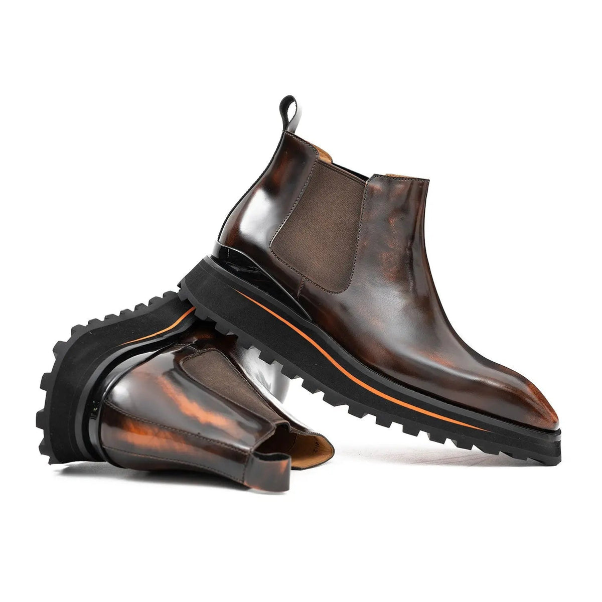 Foil leather Thick-Soled Chelsea Boot 2898KD Brown
