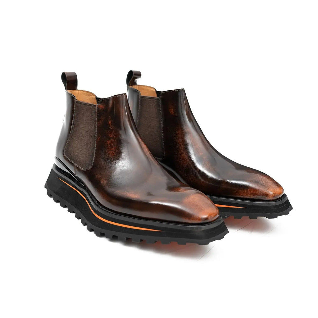 Foil leather Thick-Soled Chelsea Boot 2898KD Brown
