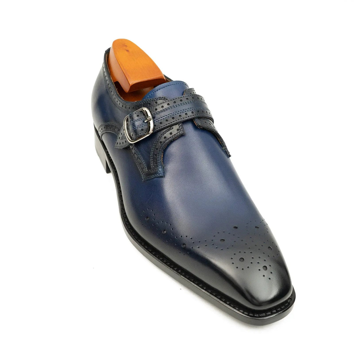 Goodyear Welted Monk Strap Shoes Blue