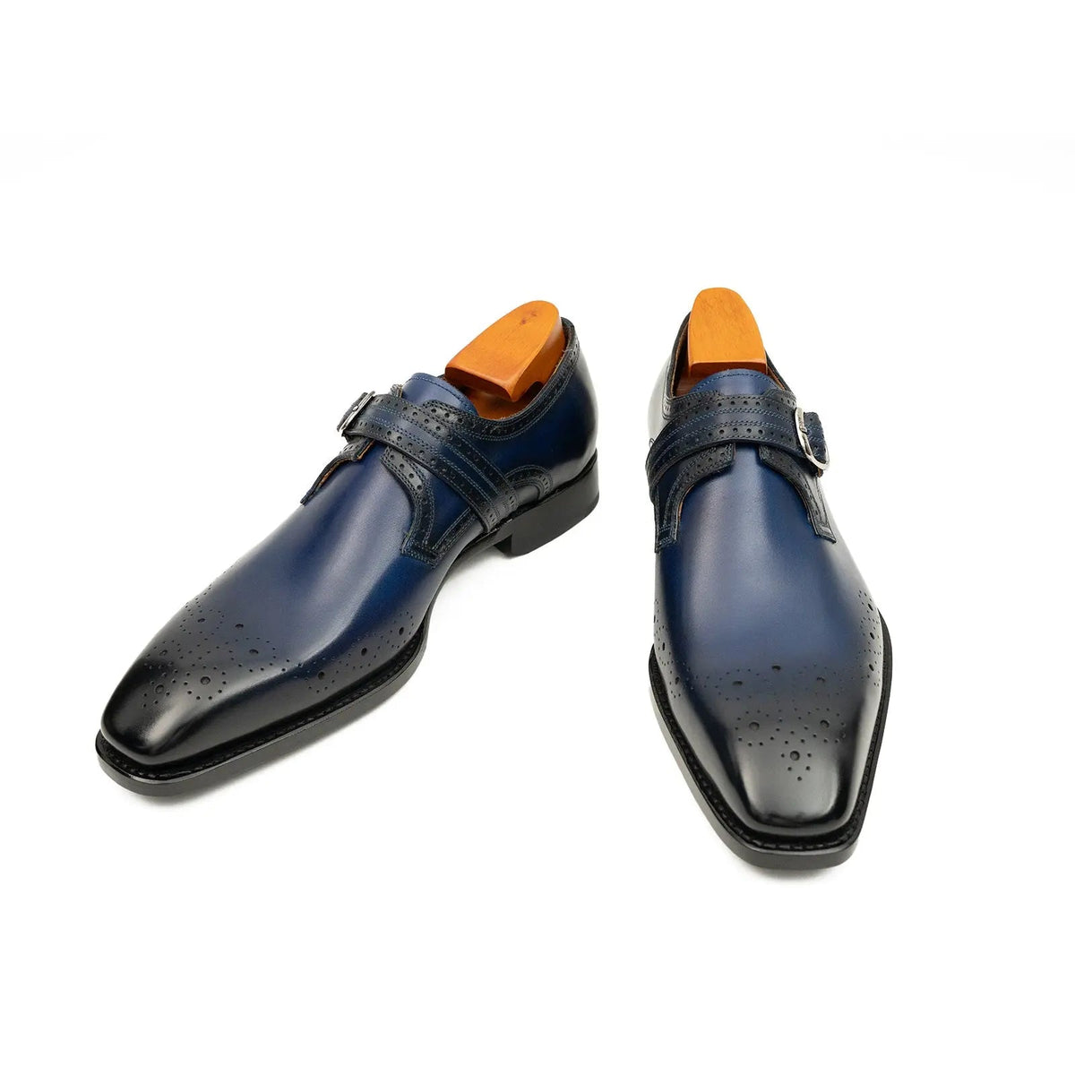 Goodyear Welted Monk Strap Shoes Blue