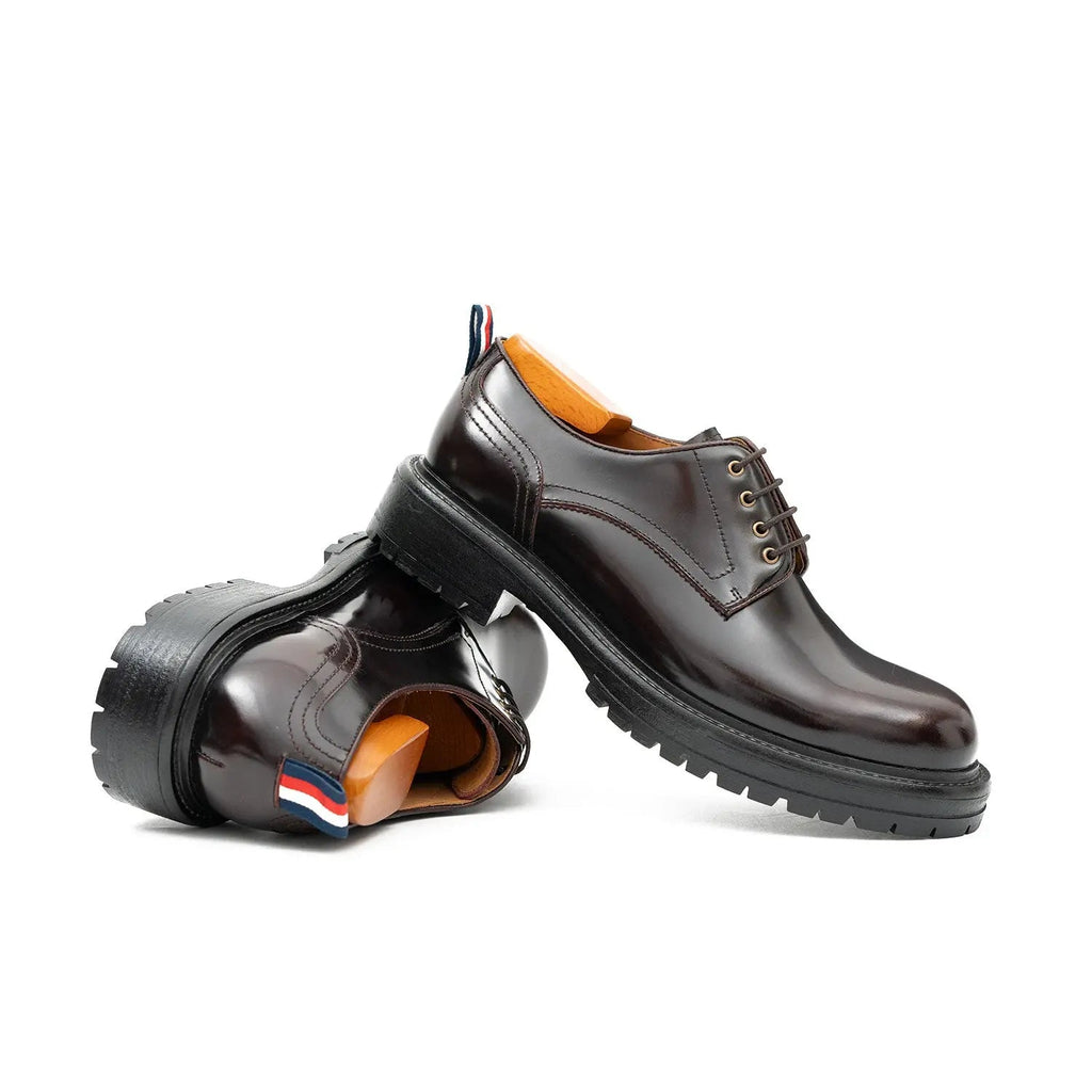 Handcrafted Big Toe Derby Shoes with Thick Sole  Wine red