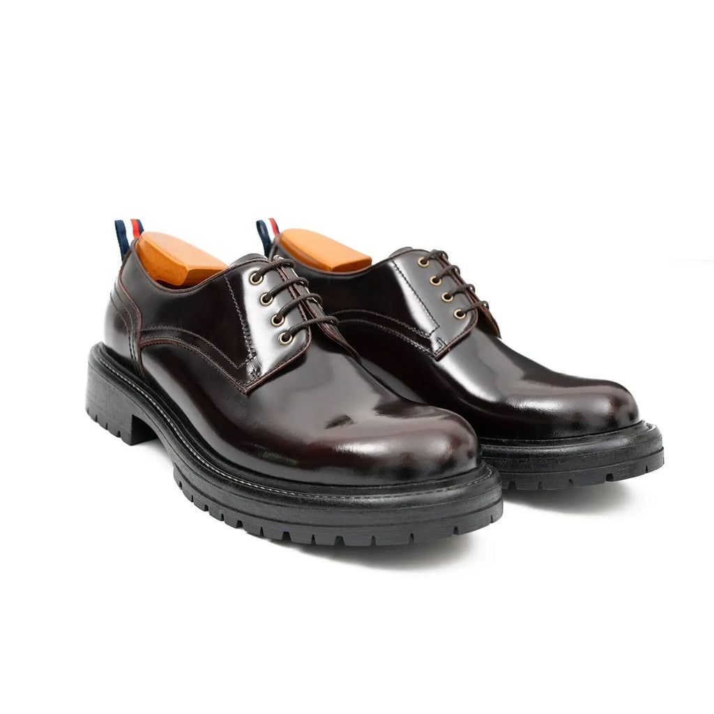 Handcrafted Big Toe Derby Shoes with Thick Sole  Wine red