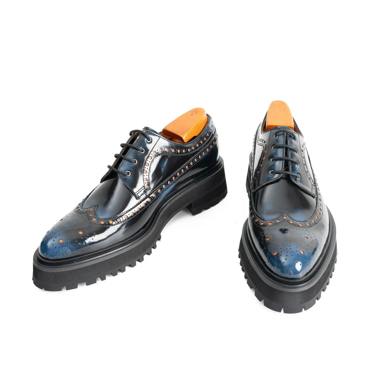 Handmade Chunky - sole Brogue Shoes Blue