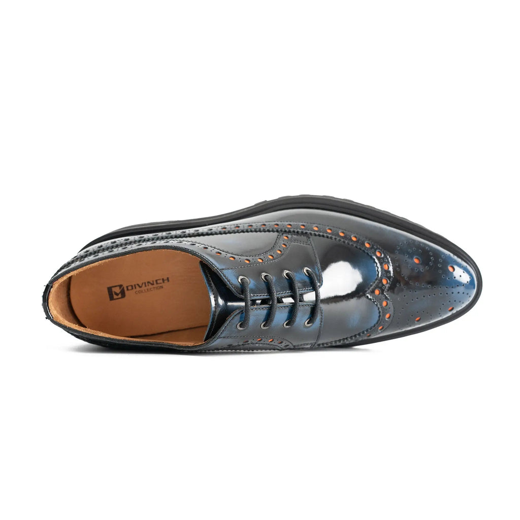 Handmade Chunky - sole Brogue Shoes Blue