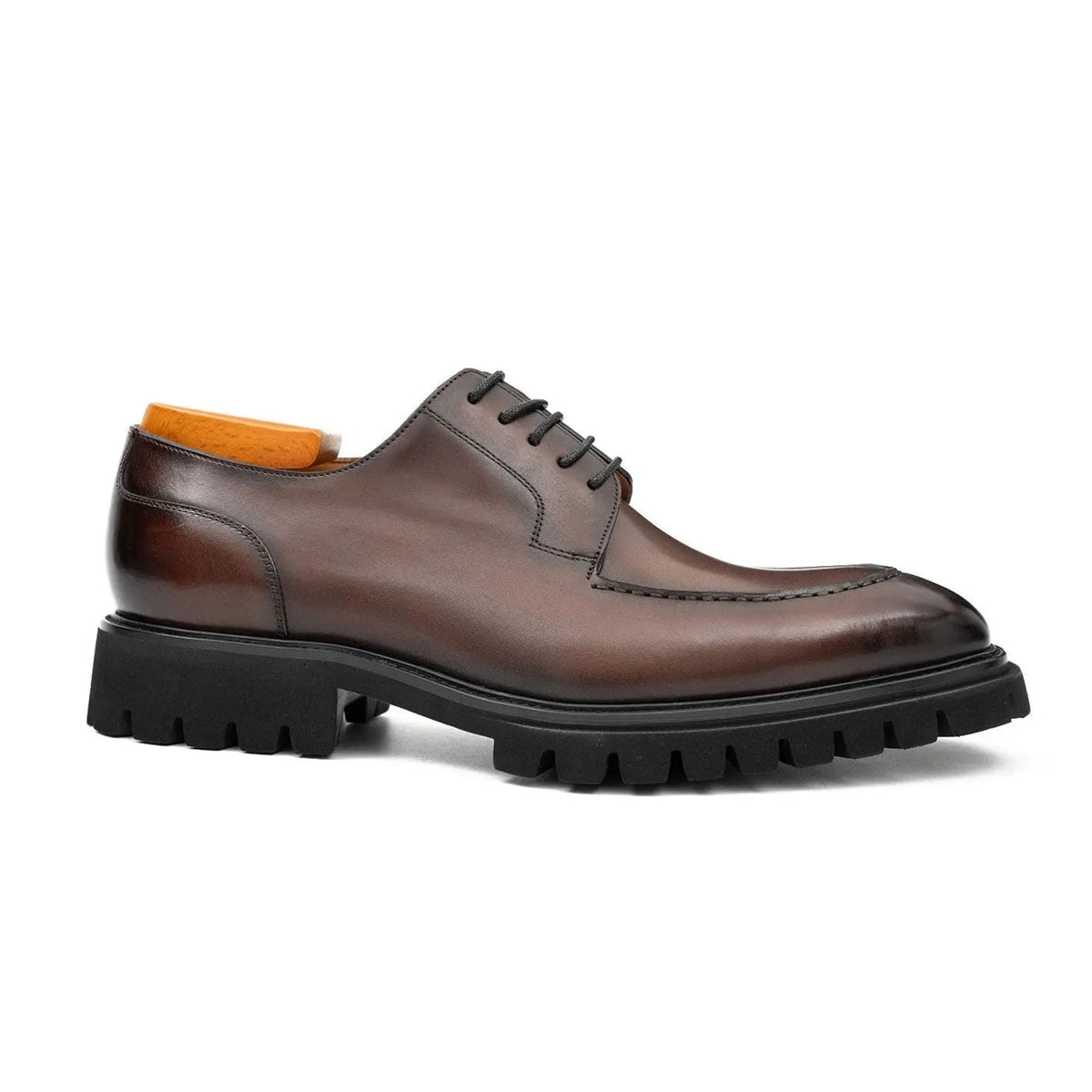 Men's Classic Brown Derby Leather Shoes with Lug Sole