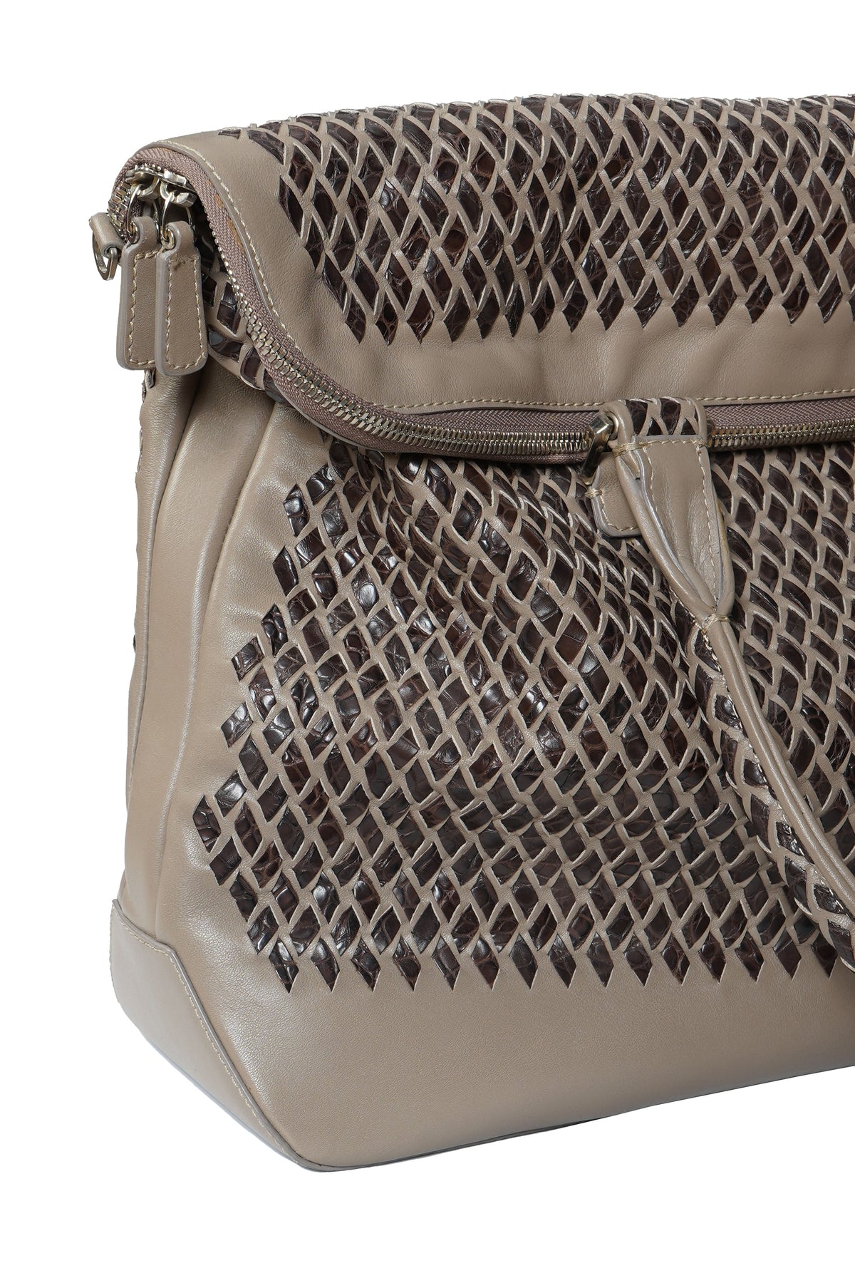 Tardini Woven Full-Grain Calfskin-Alligator Leather Briefcase Bag