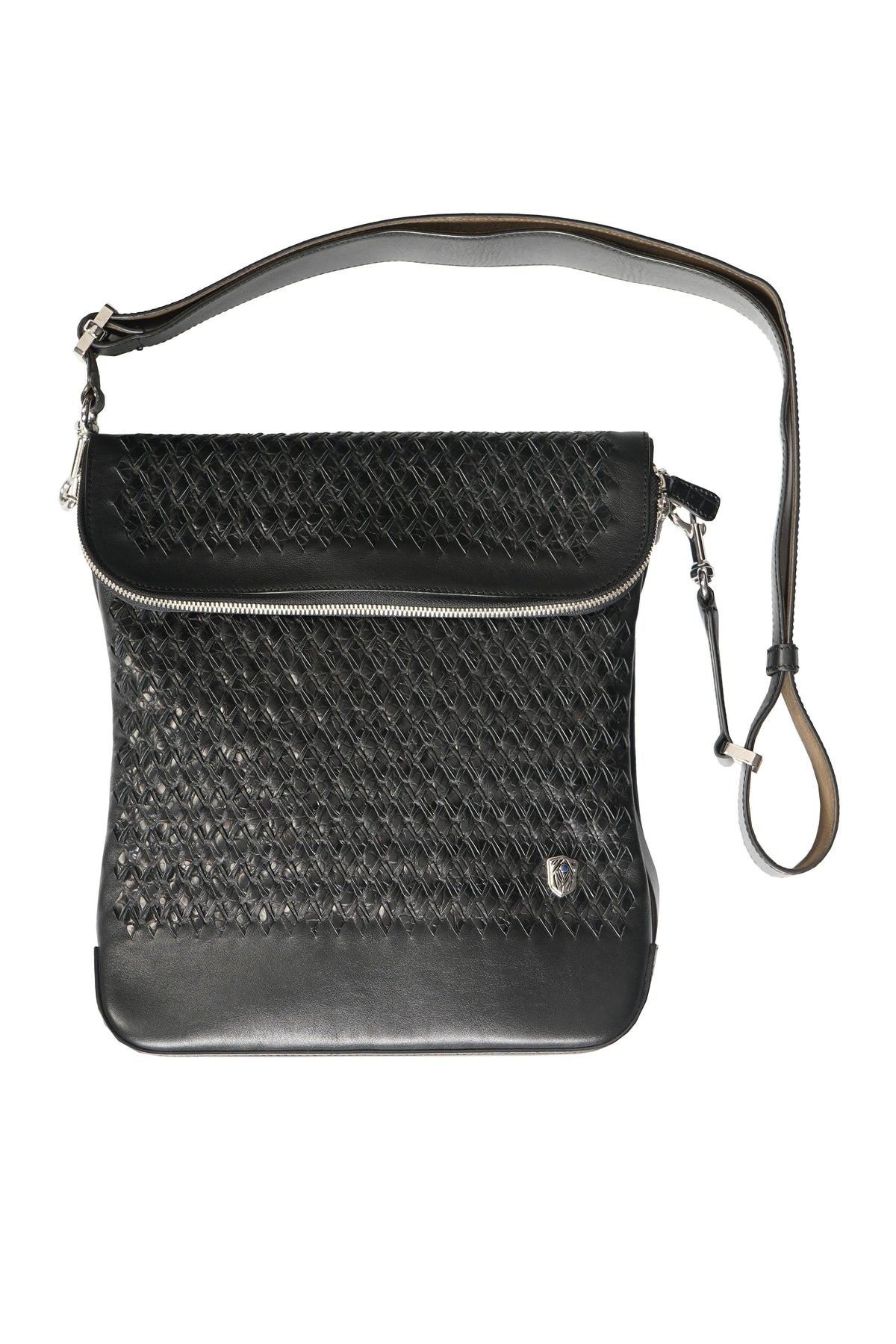Tardini Woven Full-Grain Calfskin-Alligator Leather Messenger Bag