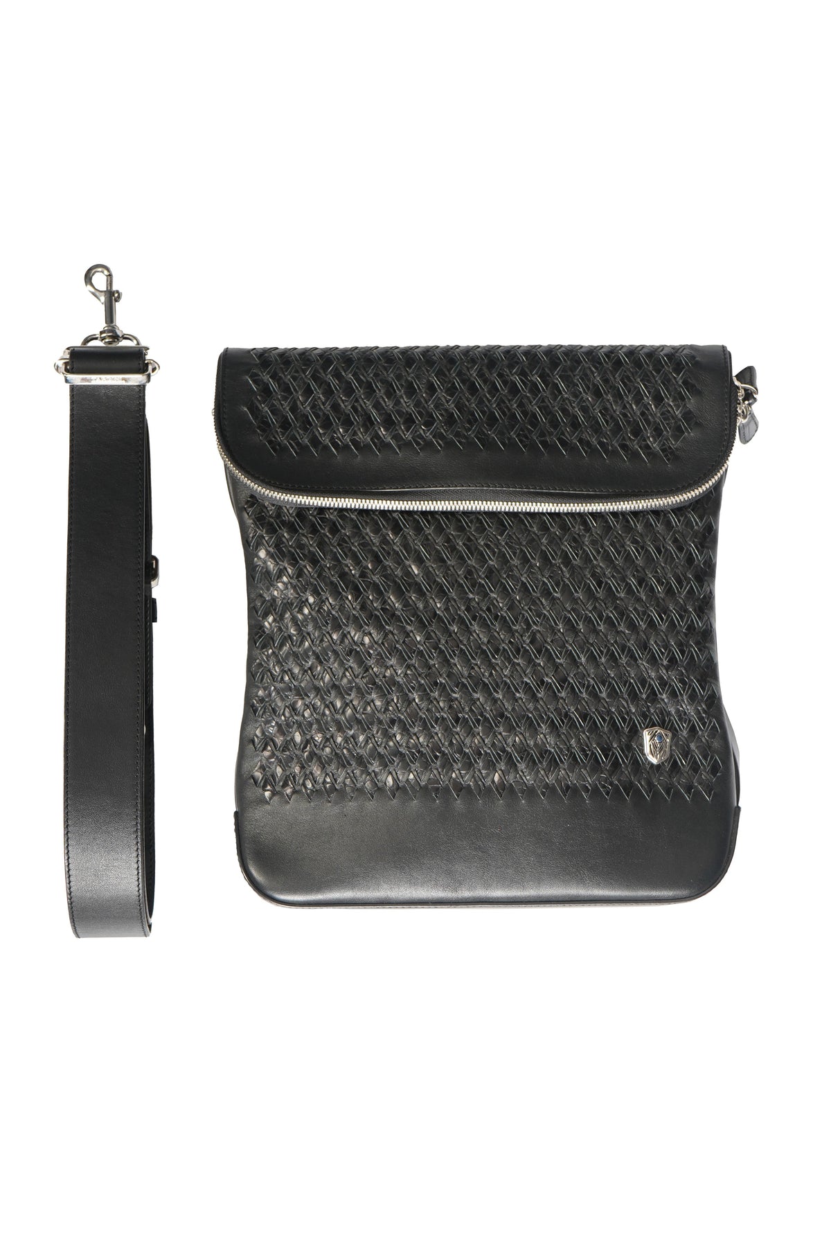 Tardini Woven Full-Grain Calfskin-Alligator Leather Messenger Bag