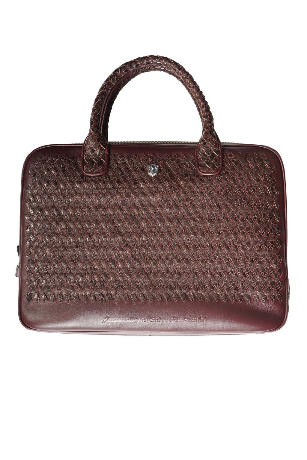 Tardini Woven Full-Grain Calfskin-Alligator Leather Briefcase Bag