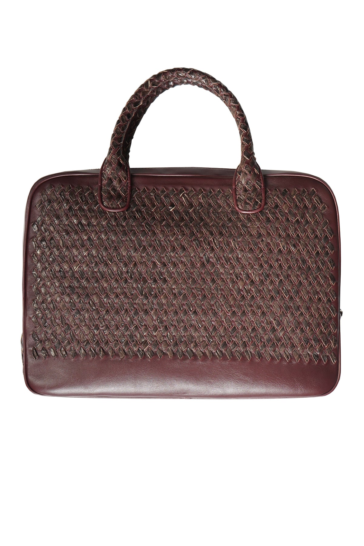 Tardini Woven Full-Grain Calfskin-Alligator Leather Briefcase Bag