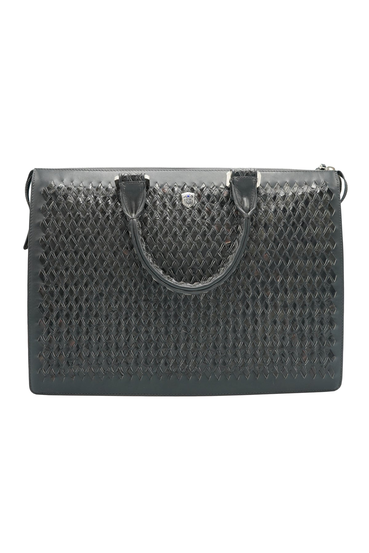 Tardini Woven Full-Grain Calfskin-Alligator Leather Business Tote Bag